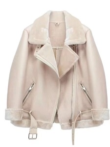 <span class=keywords><strong>Giacca</strong></span> da donna calda invernale con risvolti corti in pelliccia con cerniera in metallo <span class=keywords><strong>giacca</strong></span> di pelle da motociclista spessa - Product Image 5