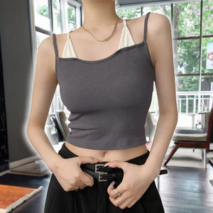 2-in-1 Lightweight Breathable High Support Fitness Crop Top Gym Yoga Wear Seamless All-in-<b>One</b> <b>Cup</b> Bra Set Front Logo Solid - Product Image 3