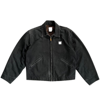 Veste de travail courte pour homme en molleton noir délavé avec logo personnalisé, fabrication OEM ODM, streetwear, vêtements d'extérieur, fabricant de vêtements personnalisés