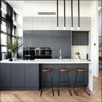 Meuble de cuisine moderne en bois laqué brillant avec îlot en contreplaqué MDF et placard de rangement en aggloméré avec évier pour cuisine de villa