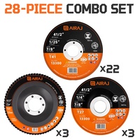 AIRAJ Kit de disques abrasifs haute dureté pour meuleuse d'angle, 28 pièces (22 de coupe, 3 de meulage, 3 à lamelles ZA)