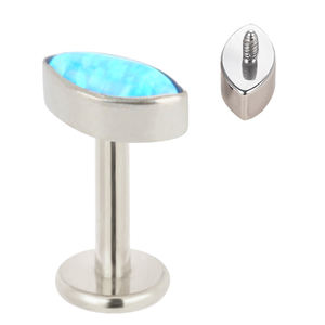 Ensemble de lunette poussoir à filetage interne en gros Marquise CZ Top Labret en acier inoxydable Piercing Agate ASTM F136 Anneau de lèvre en titane - Product Image 2