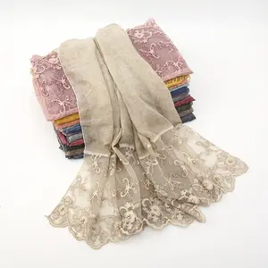 Monochrome tie-dye cotton and linen scarf bead embroidery lace stitching scarf shawl