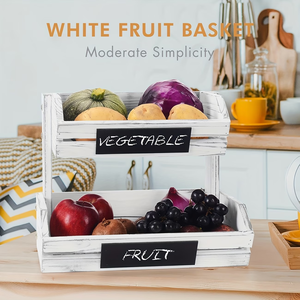 Panier de rangement double couche en bois pour fruits, légumes et pain – Étagère de cuisine pour paniers à légumes - Product Image 6