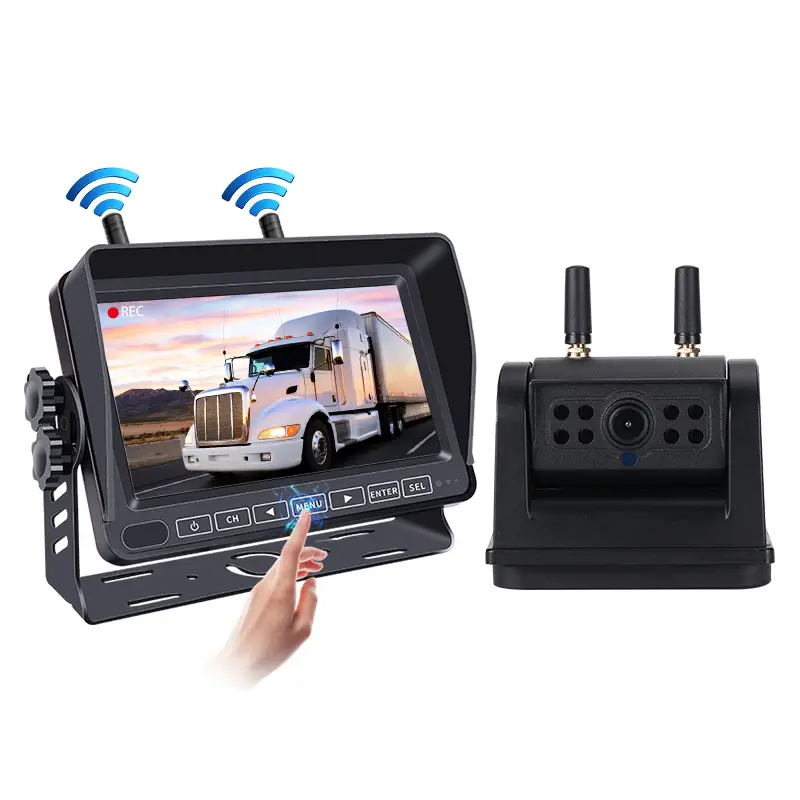 Monitor mobil Digital, monitor mobil Digital HD 7 inci dengan kamera mundur 2.4Ghz, sistem Camara nirkabel, kamera mundur, tampilan DVR, Bus truk