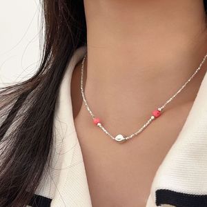 สร้อยคอเงินแท้รุ่ยไท่ S925 ประดับลูกปัดสีชมพูและจี้รูปหัวใจ สร้อยคอประดับลูกปัดสำหรับผู้หญิงสวมใส่ได้ทุกวัน - Product Image 3
