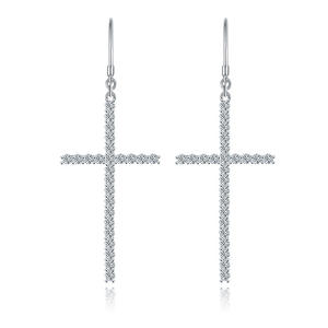 Pendientes de Moda con Incrustaciones de Moissanita, Chapados en Rodio y Oro, Estilo Cruzado, para Unisex, Joyería de Aniversario - Product Image 3