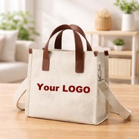 Tas Tote Kanvas Tebal Berstruktur 3D, Tas Selempang dengan Tali Lepas Pasang, Kantong Dalam, Penutup Kancing, Logo Custom
