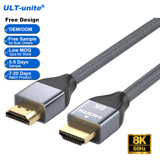 ULT-unite OEM 8K Gold Plated HDMI 2.1 Cable 1m 2m 3m Support 8K 60hz 4K 120Hz Dynamic HDR TDR 3D for HDTV