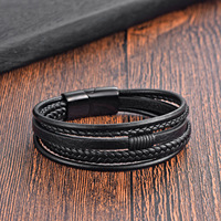Bracelet en cuir véritable pour hommes de Style simple fermoir en acier inoxydable classique multicouche tresse bracelet hommes femmes bijoux cadeau