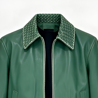 Veste moto en simili cuir vert pour homme