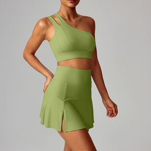 ワンショルダーブラ ハイウエストスカート レディース <span class=keywords><strong>2</strong></span>ピース テニス スポーツウェア ジム ヨガ ランニング トレーニング スポーツセット ポリアミド エラスタン - Product Image 4