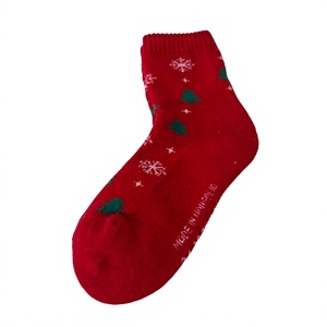Women Red Christmas Crew <b>Socks</b> With Snowflake And Tree Print Thermo Knitted <b>Winter</b> Wear Made In Mongolia - Product Image 1