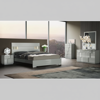 Ensemble de meubles de chambre à coucher en bois assemblé moderne à 5 pièces, finition brillante, lit queen/king size, table de chevet