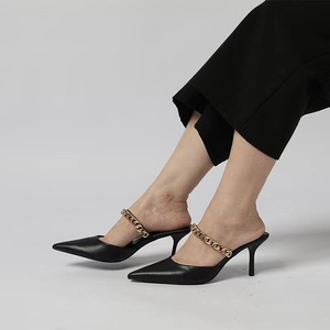 Nuevas Sandalias de Tacón Alto para Mujer con Punta Abierta, Cadena Metálica, Tacón Fino y Diseño de Boca Baja, en Cuero Suave y Elegante - Product Image 2