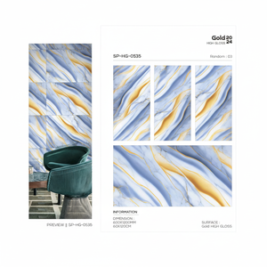 กระเบื้องพอร์ซเลนสีทองเงาสูง ขนาด 60x120 ซม. 600x1200 มม. 24x48 นิ้ว สำหรับตกแต่งภายในระดับพรีเมียม มีความต้องการสูง - Product Image 1