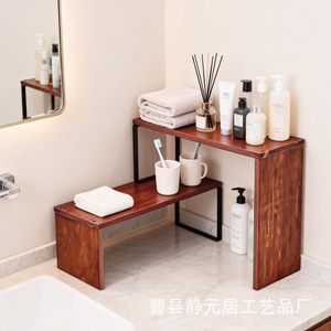 Étagère à épices en bois massif pour comptoir de cuisine, présentoir d'angle multi-niveaux en bois, combinaison fer et bois pour épices - Product Image 1