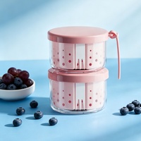 Set van 2 draagbare salade- en fruitcontainers van 400 ml met vergiet en vork, lekvrije BPA-vrije lunchbox voor onderweg