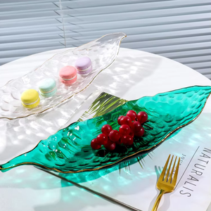 Ensemble de vaisselle en verre cristal irrégulier créatif, bord doré japonais, écologique, pour fruits, desserts et sushis, vert gris <span class=keywords><strong>pois</strong></span> - Product Image 2