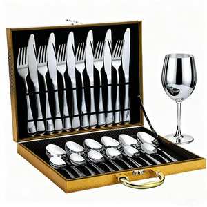 طقم أدوات مائدة فاخر من زونك مكون من 24 قطعة من الفولاذ المقاوم للصدأ المصقول الذهبي كهدية - Product Image 5