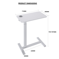 Vente chaude Table Overbed réglable avec roues 90 ° pliable bureau roulant plate-forme de stockage de réglage de la hauteur pneumatique