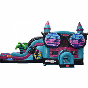 Castillo Inflable Combinado con Tobogán de Agua, Estilo Tropical con Palmeras, para Uso Comercial - Product Image 4