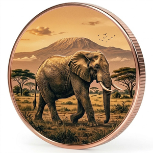 Moneta commemorativa in rame con stampa UV fotorealistica di un squisito elefante africano, ideale come souvenir per parchi faunistici - Product Image 1