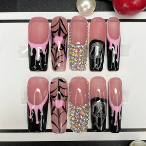 Nouveauté : 10 faux ongles courts carrés, mignons, décoratifs, magnifiques, avec des charmes, couverture complète, acrylique, réutilisables, artificiels - Product Image 4