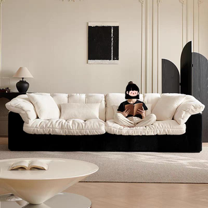 Modern Cloud Dual-Material 4-Seater Sofa, Minimalist Living Room Couch - Product Image 2