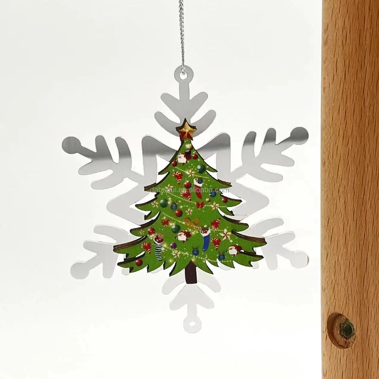 wholesale laser cutting christmas snowflake with wooden christmas tree decoration hanging snowflake