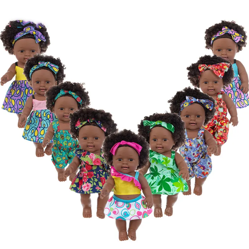 Black dolls baby 20 cm tall real life look vinyl girl doll black skin dolls with Afro hair