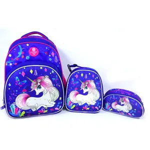 Conjunto de bolsa infantil de unicórnio, conjunto de bolsas escolares fofas personalizadas de desenhos animados para meninas, crianças, mochila e caixa de almoço
