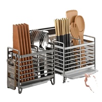 Support mural multifonctionnel en acier inoxydable sans perçage pour baguettes, couteaux et cuillères, avec égouttoir de rangement de cuisine