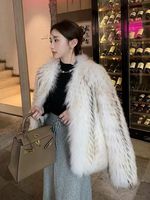 Manteau d'hiver chaud et respirant pour femme en fourrure de raton laveur véritable, blanc naturel, de luxe, écologique