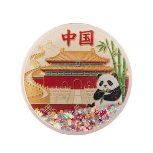 Imán de nevera personalizado redondo con líquido dinámico y purpurina, recuerdo de viaje, acrílico, con lugares emblemáticos del Reino Unido, Japón y China - Product Image 3