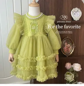 Vestido de estilo coreano primavera moda Otoño niños niñas hasta la rodilla fiesta tul vestido lindo vestido de baile colores sólidos ropa Formal