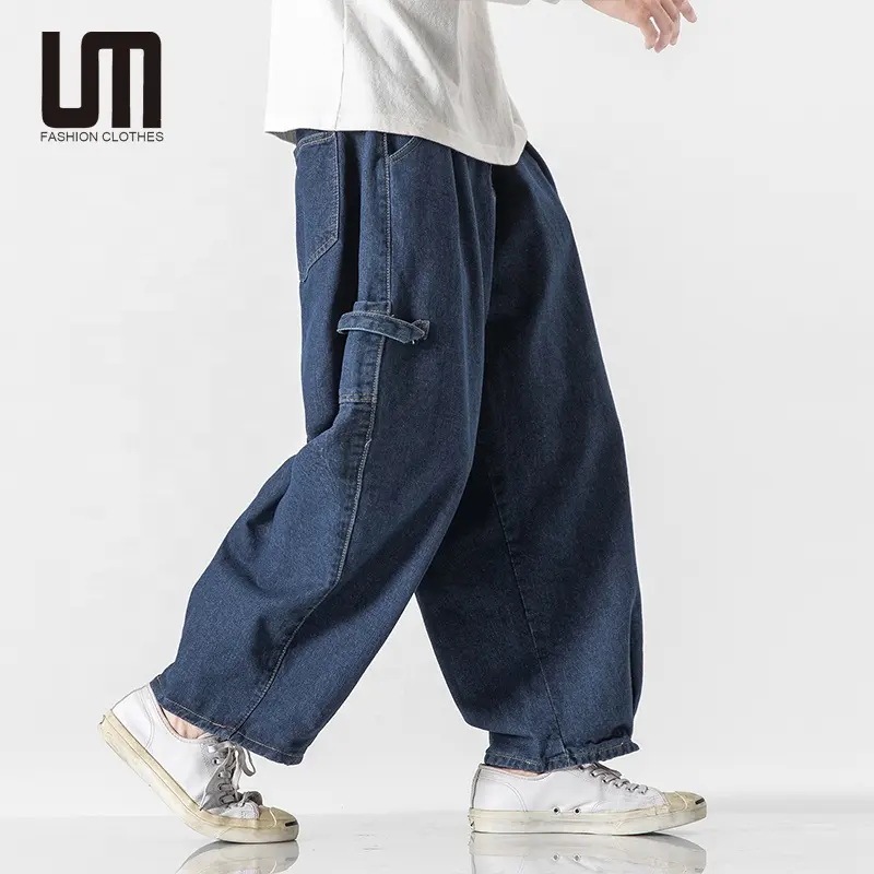 Liu Ming 핫 제품 2024 새로운 남성 캐주얼 한국 패션 스트리트웨어 데님 바지 와이드 레그 청바지 바지