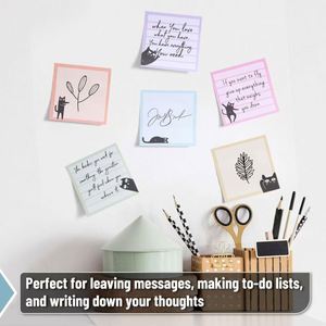 Cute Funny Black Cat Pastel Color Self-adhesive Sticky Notes Set 6 Assorted Designs 80 Sheets <b>Memo</b> <b>Pads</b> Daily Note-taking - Product Image 3
