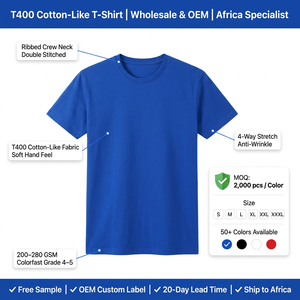 T-shirt promotionnel personnalisé en coton T400, extensible dans les 4 sens, anti-plis, 200 GSM, pour l'Afrique, OEM/ODM, vente en gros - Product Image 1