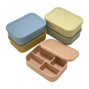 BPA-FREE Food Storage Container Leakproof Salad Silicone for Microwave Freezer for Kid Adult Lunch Bento Box Safe 4 Compartments