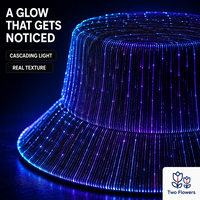 Topi Bucket Katun Ringan Topi Pesta Bercahaya Hitam Putih Fashion Terbaru untuk Festival Musik Rave Klub Malam Pertunjukan Panggung