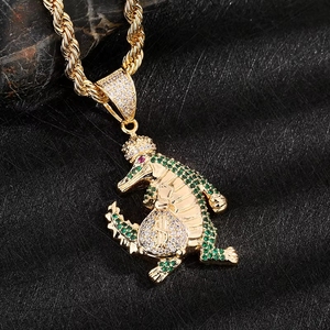 Pendentif <span class=keywords><strong>Alligator</strong></span> Couronné en Laiton Plaqué Or 14 carats avec Zircons Multicolores, Bijoux Hip Hop pour Hommes, Breloques et Accessoires en Cuivre - Product Image 3