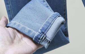 بنطلون جينز نسائي بخصر مرتفع مرن، مقاس كبير حتى 5XL، صديق للبيئة، مصبوغ، أسود وأزرق، مع جيوب، بنطلون دينيم مطاطي - Product Image 5