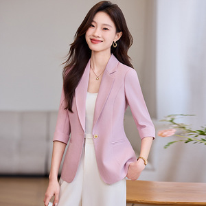 Women's Blue Blazer Summer Thin Style 80g Polyester Breathable Casual Commuter Street Style Solid Color 3D Tailoring - Product Image 4