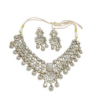 Graceful Premium Quality Brass Gold Plated Moissanite Necklace <b>Set</b> with Earrings for Wedding and <b>Gift</b> Collection for <b>Women</b> - Product Image 2