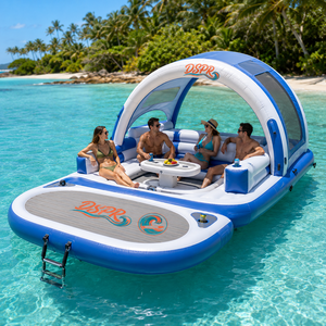 Île flottante gonflable Big Arch Shade bleue et blanche avec coussins moelleux <span class=keywords><strong>pour</strong></span> les vacances d'été en famille sur le lac - Product Image 2