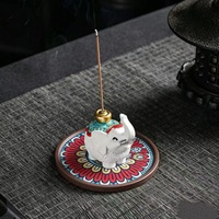 Porte-encens en résine en forme d'éléphant avec plateau rond décoratif