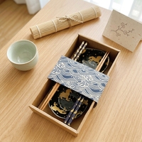 Ensemble de baguettes en bois classiques, réutilisables et écologiques, motif européen élégant, 2 paires, 2 bols, boîte cadeau personnalisable, idéal pour les entreprises