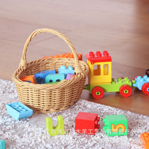 Cesta pequeña para guardar juguetes para niños, organizador portátil redondo de color albaricoque, 20x16x7cm, para juegos de simulación - Product Image 5