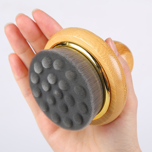 Round Bamboo <strong>Bath</strong> Body Brush Soft Bristles Gentle Exfoliating Shower Scrubber for Deep Cleansing &amp; Skin Massage with Gold <strong>Trim</strong> - Product Image 3